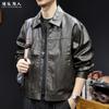 "Wire" simulated cowhide embossed PU leather retro locomotive leather jacket men's autumn large size leather jacket