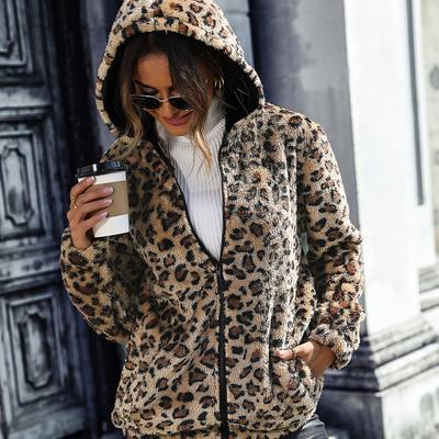Autumn and Winter Women's Coat Hooded Long-sleeved Leopard Print Medium-length Double-sided Velvet Loose Casual Jacket