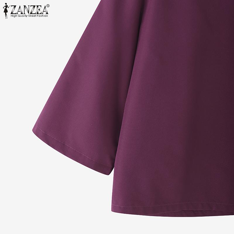 ZANZEA Women Casual O-neck Summer Solid Color 3/4 Sleeve Blouse