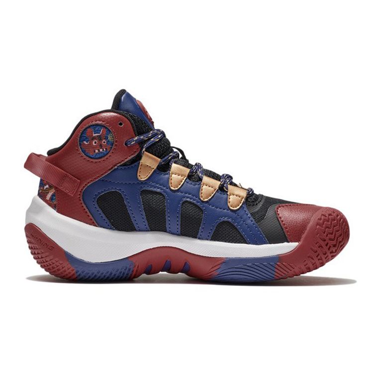 Li Ning Pioneer Team 2.0 Shock Absorbing Basketball Shoes Kids Sneakers Deep-Red Blue YKBS004-3
