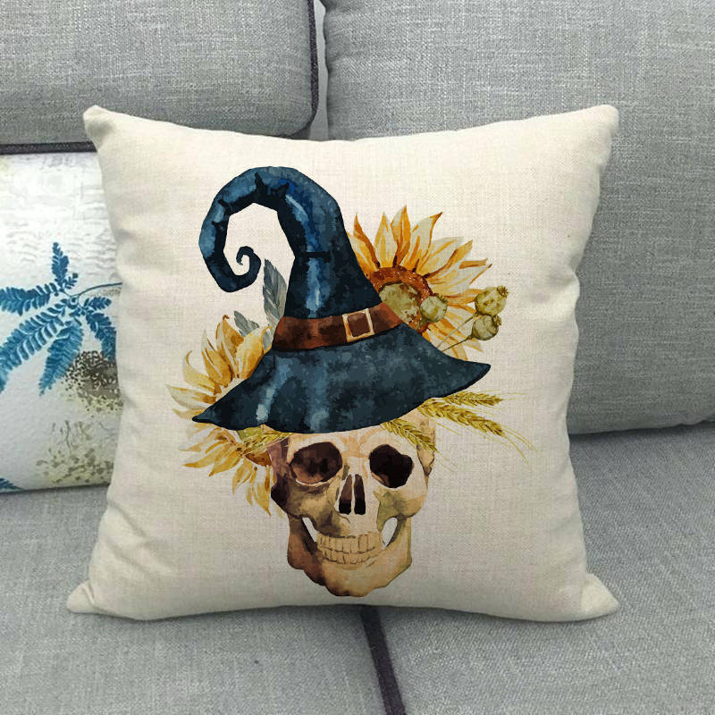 Nordic Halloween Skull Series Digital Printing Short Plush Pillow Covers for Car Sofa Office Cushion Cover Home Goods