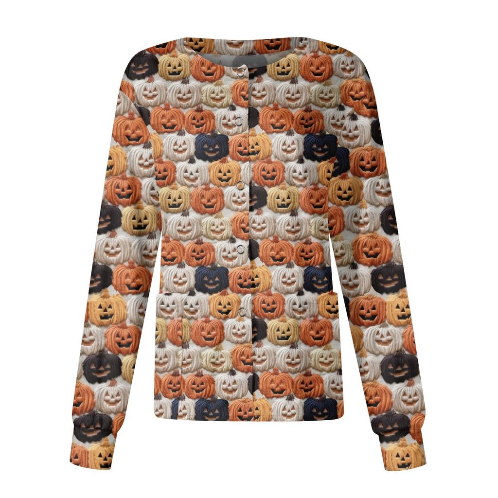 Women Long Sleeve Pattern Pocket Working Stand-up Collar Single-breasted Protective Overalls Cardigan Jacket Top