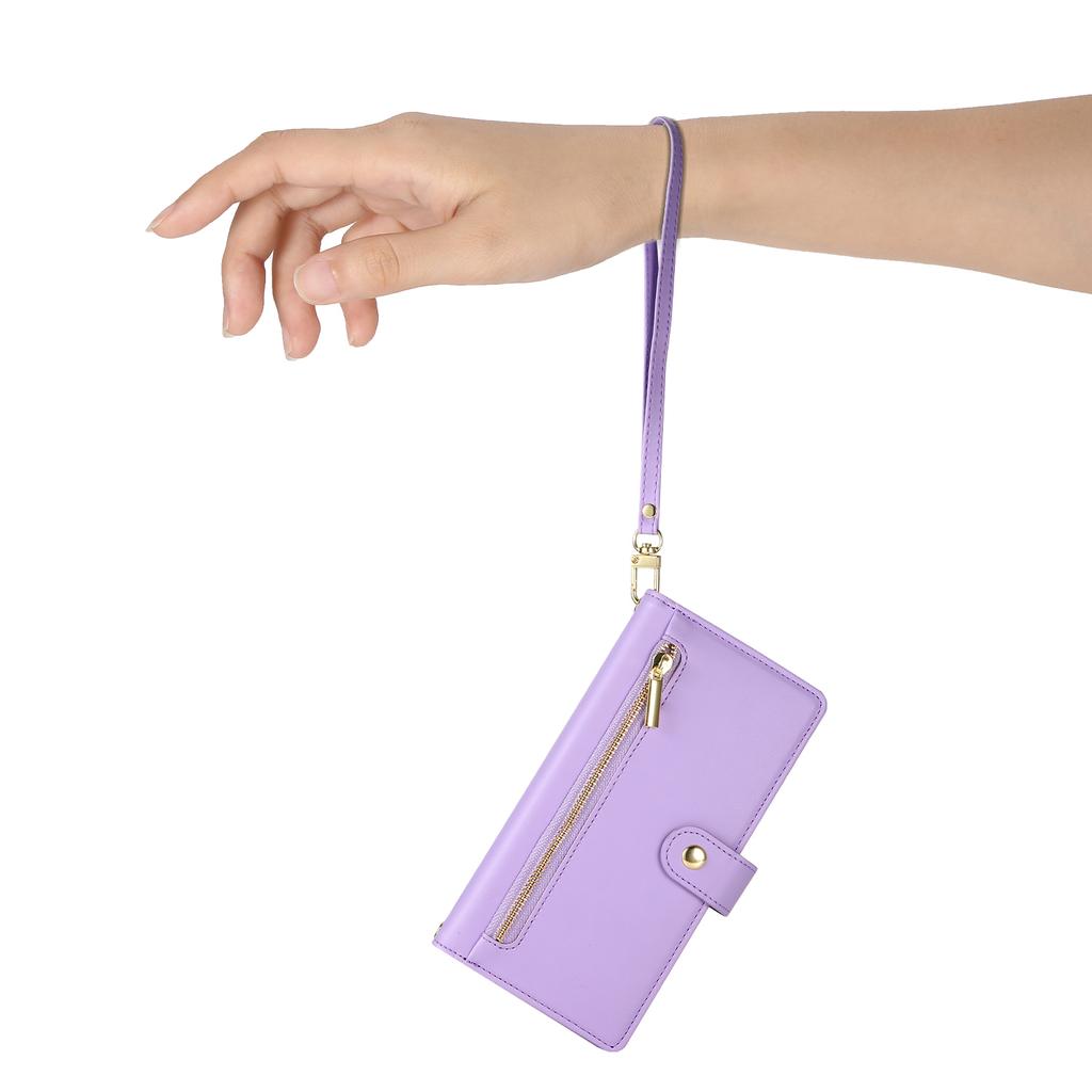 For Samsung Galaxy S25 FE Case Zipper Pocket Wallet Leather Phone Cover with Straps