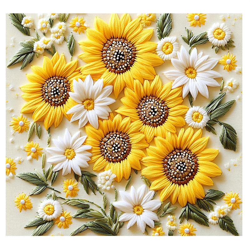 2/4pcs 2D Floral Print 45x45cm Zipper Closure Machine Washable Throw Pillow Covers Soft Sunflower & Daisy Bed Pillowcase