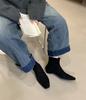 2025 new autumn and winter pointed flat-bottomed short boots women's suede thin boots versatile elastic boots versatile short boots women