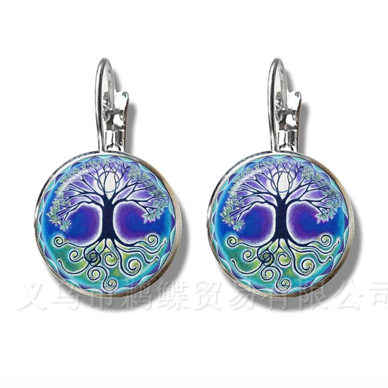 2018 Yin Yang Peace Tree of Life Glass Time Gem Earrings Tai Chi Trendy Glass Dome Silver Plated Stud Earrings For Women Gift