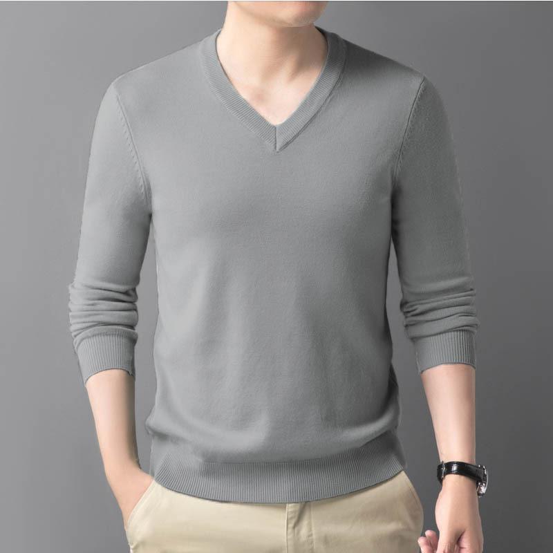 Jersey de punto con cuello en V estilo Hong Kong para hombre: Suéter Casual de Manga Larga para Primavera/Otoño