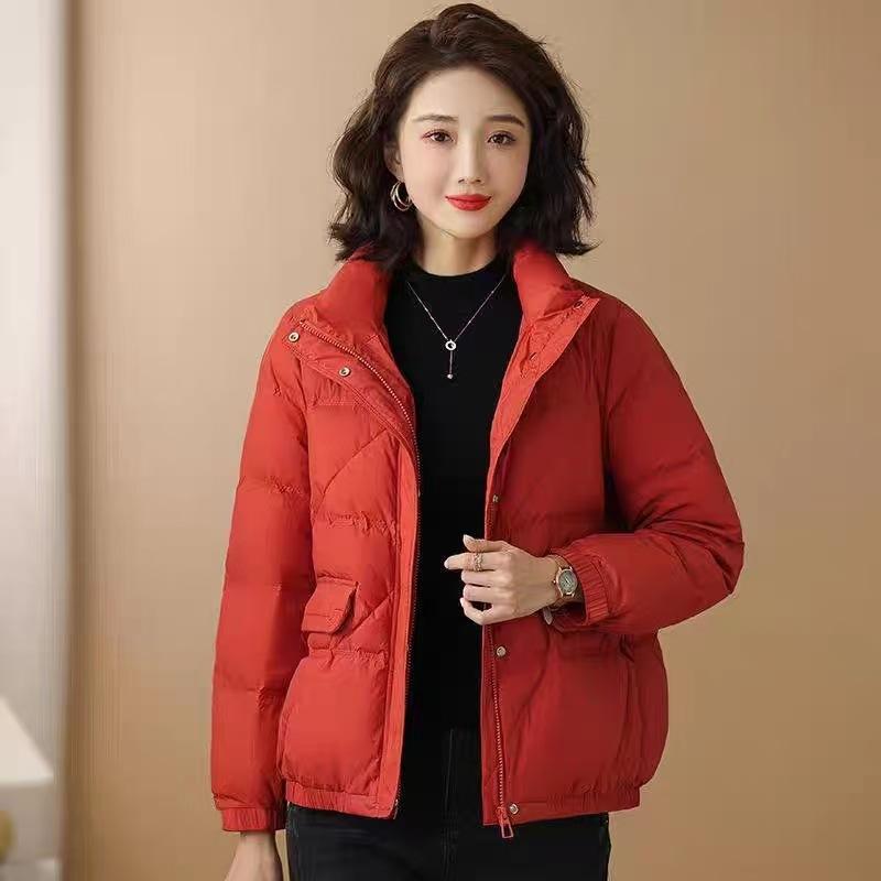 

Новая осенне-зимняя куртка с хлопковой подкладкой, воротником-стойкой и женская свободная трендовая короткая повседневная утолщенная теплая куртка с хлопковой подкладкой XXL красный