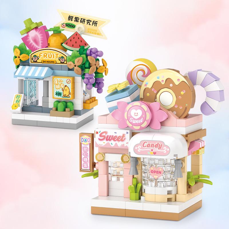 NEW Restaurant Dessert Coffee Pet Fruit Store Street View Food House Building Blocks Kit Bricks Model Toy