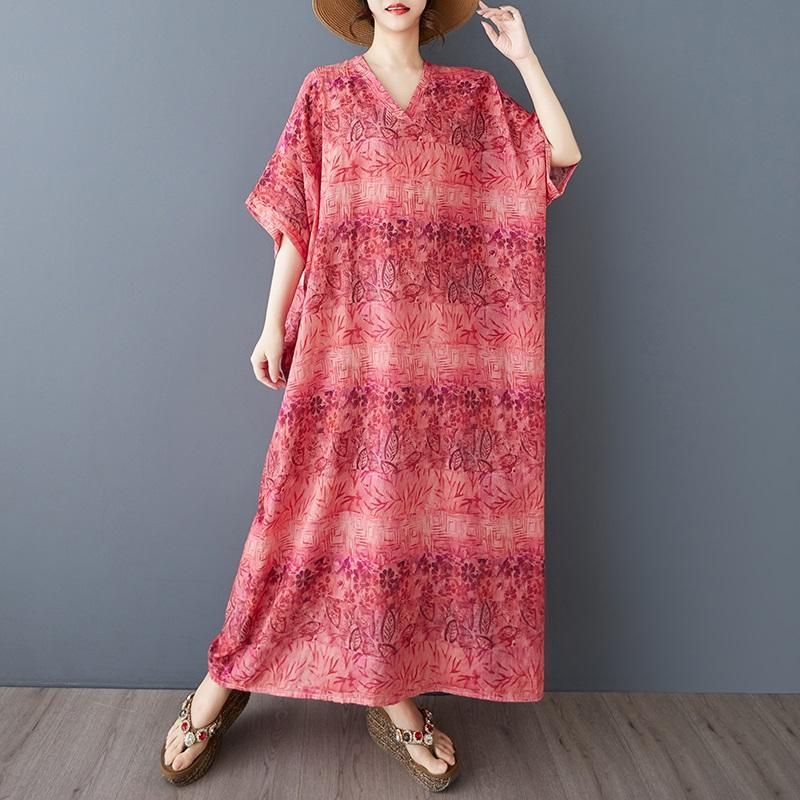 Manica corta Plus size vintage floreale nuovo in abiti per le donne casual larghi maxi lungo abito estivo