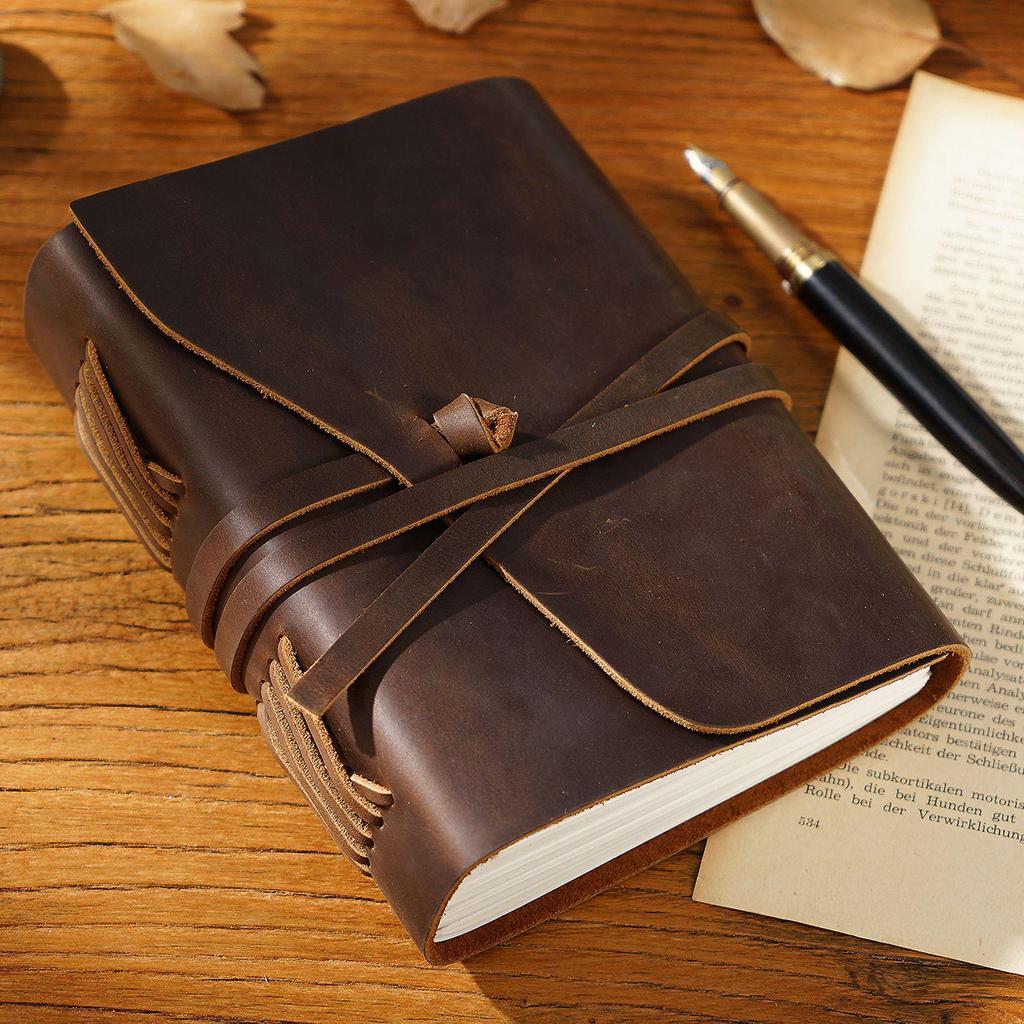Crazy Horse Leather Loose-Leaf Notebook: Genuine Cowhide Diary In Retro Style
