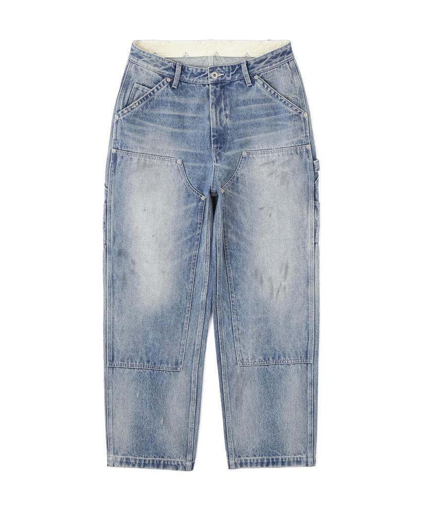 AVIREX UNIVERSAL OVERALL DENIM DOUBLE KNEE PAINTER Size Washed and PANTS, Men's, M, 369, Distressed, 783-5111201