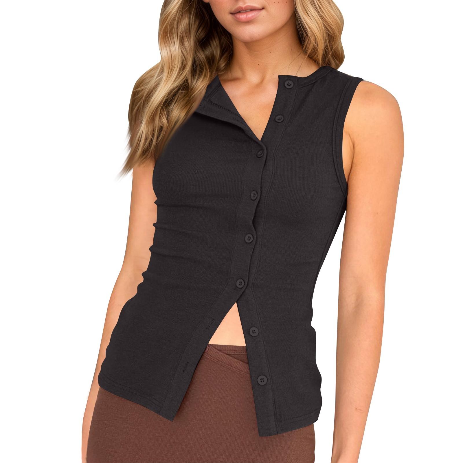 

Women s Casual Color Sexy Sleeveless Button Cardigan M чёрный