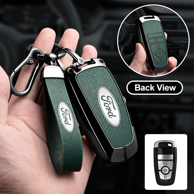Styling Car Zinc Alloy Leather Remote Key Case For Ford Mustang 2017 Edge F250 2018 Fusion/New Mondeo/Expedition Accessories
