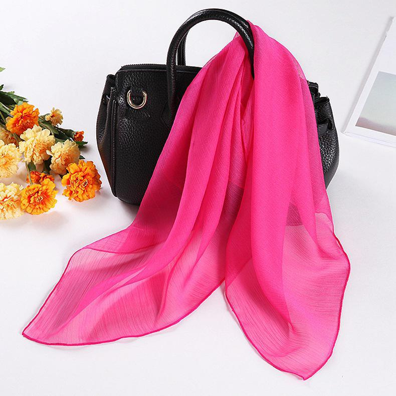 

Однотонный небольшой шелковистый шифоновый квадратный шарф - Travel Fashion All-Match Neck and Gauze Scarf Square scarf 90*90 розы красного