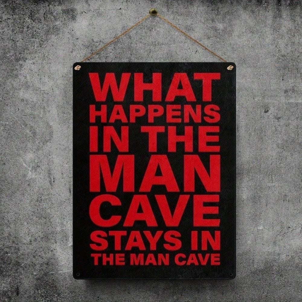 1/2Pcs Vintage Man Cave Tin Sign, What Happens In The Man Cave Stays In The Man Cave, Rust-Proof Durable Funny Metal Wall Plaque