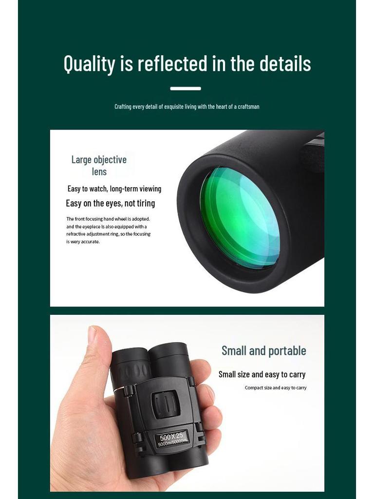 HD Foldable Binoculars: High Magnification, Professional Day/Night Use, Portable, Compatible with Mobile Phone Shooting