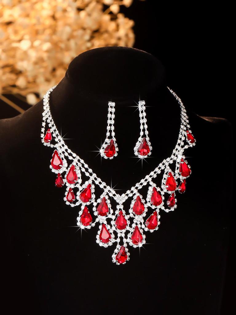 European Style Diamond-Inlaid Evening Necklace & Jewelry Set for Brides