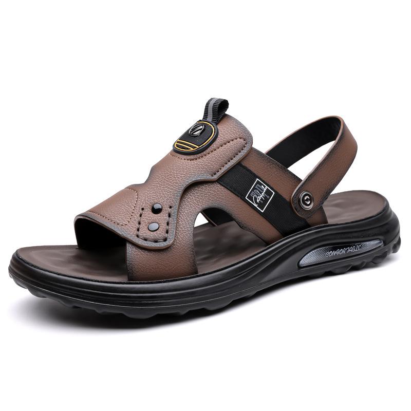 

Fashion 2025 Summer New Designer Casual Driving Sandals for Men Outdoor Solid Color Leather Sandals Man Dual-use Fashion Beach Shoes 44