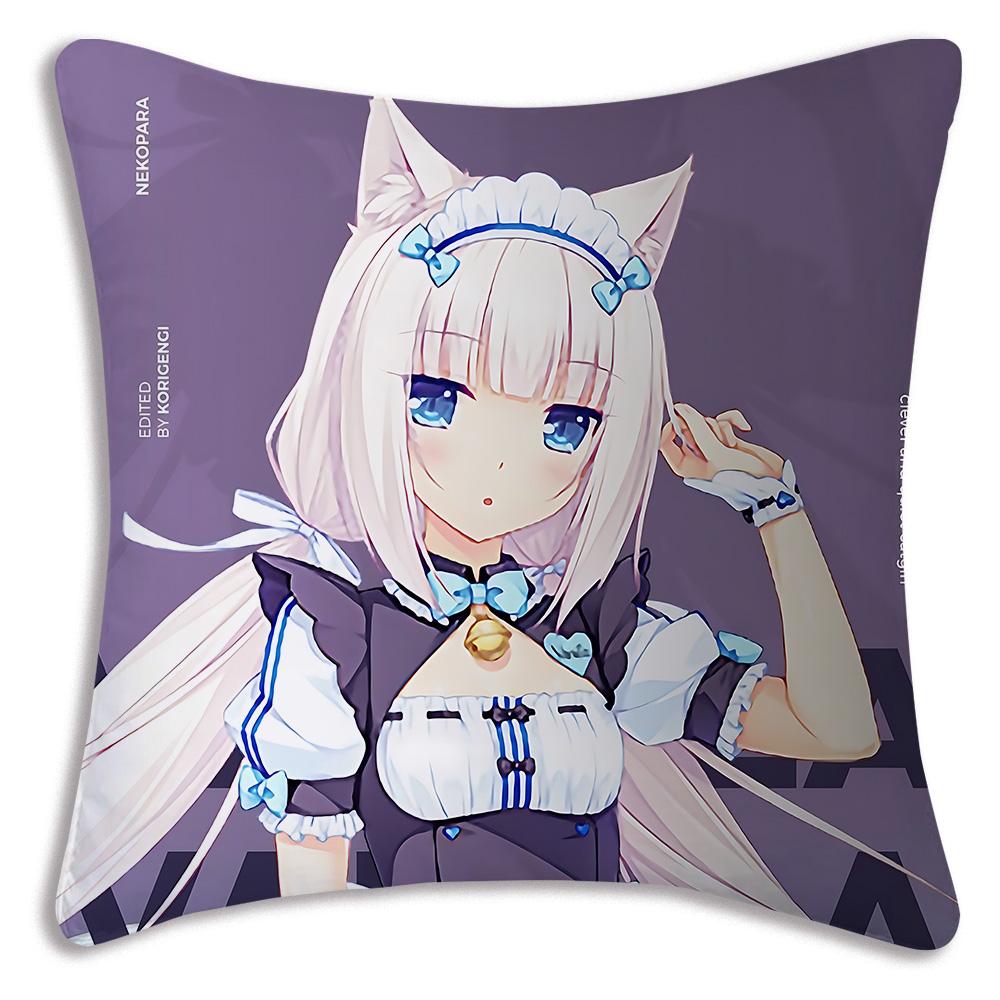 Anime N-Nekoparas Pillow Covers Cartoon Sofa Decorative Home Double-sided Printing Short Plush Cute Cushion Cover
