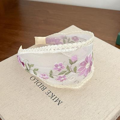New Fashion Floral Embroidered Mesh Headband Women Spring Summer Wide Hair Band Elegant  Hair Bands for Women  Diademas