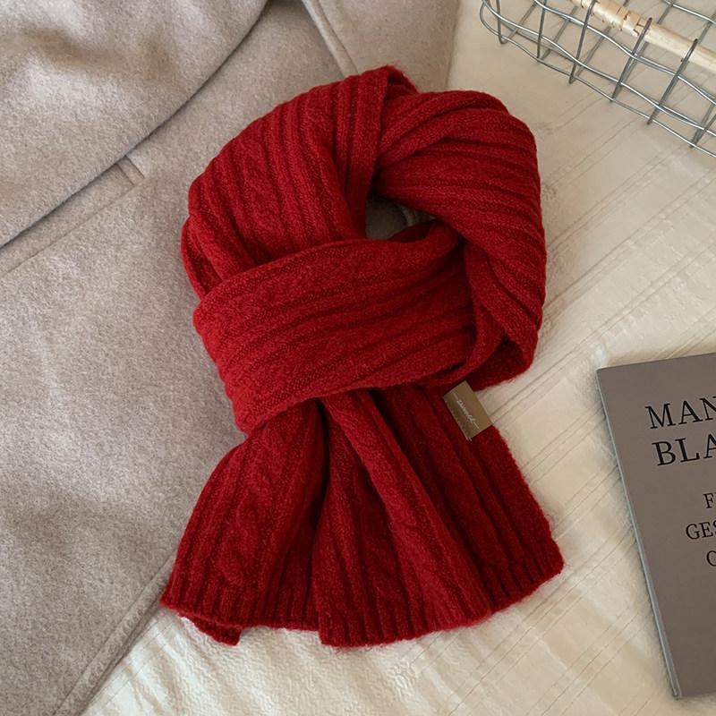 New atmosphere solid color knitted scarf women's winter Korean soft waxy skin-friendly warm wool scarf student