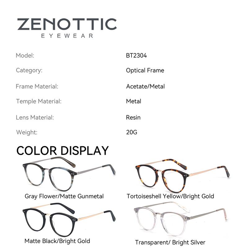 ZENOTTIC Retro Round Optical Prescription Eyeglasses Frames Unisex Ultralight Acetate Metal Spectacle Frame