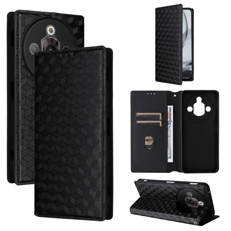 Cubic Grid Texture Flip Leather Phone Case