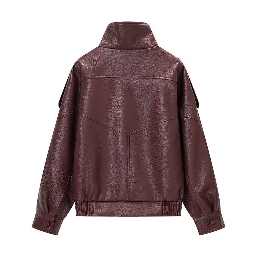 Women's Fall Simple Solid Retro Versatile PU Leather Pilot Jacket
