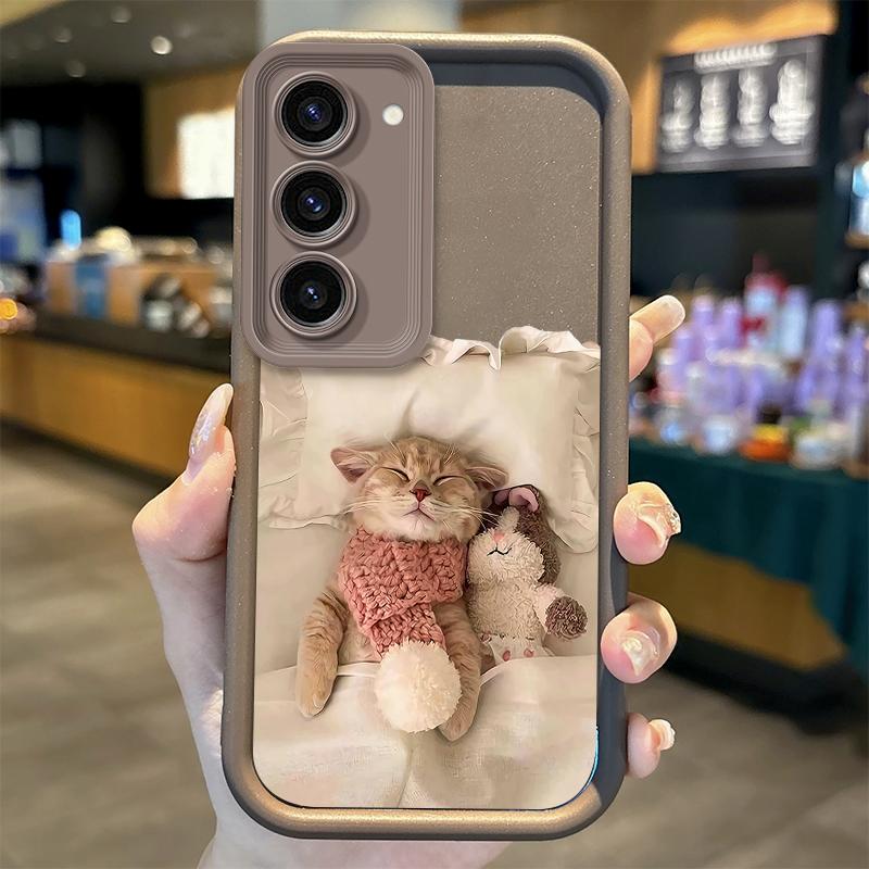 Cute Sleep Cat Silicone Phone Case For Samsung Galaxy S25 S24 S23 S21 Ultra Plus S24 S23 S21 S20 FE A73 A55 Soft Dustproof Cover