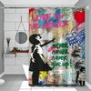Perdea de duș Banksy Street Graffiti Peisaj de exterior Decor baie Vacanță de vară Perdea de baie din poliester cu cârlige