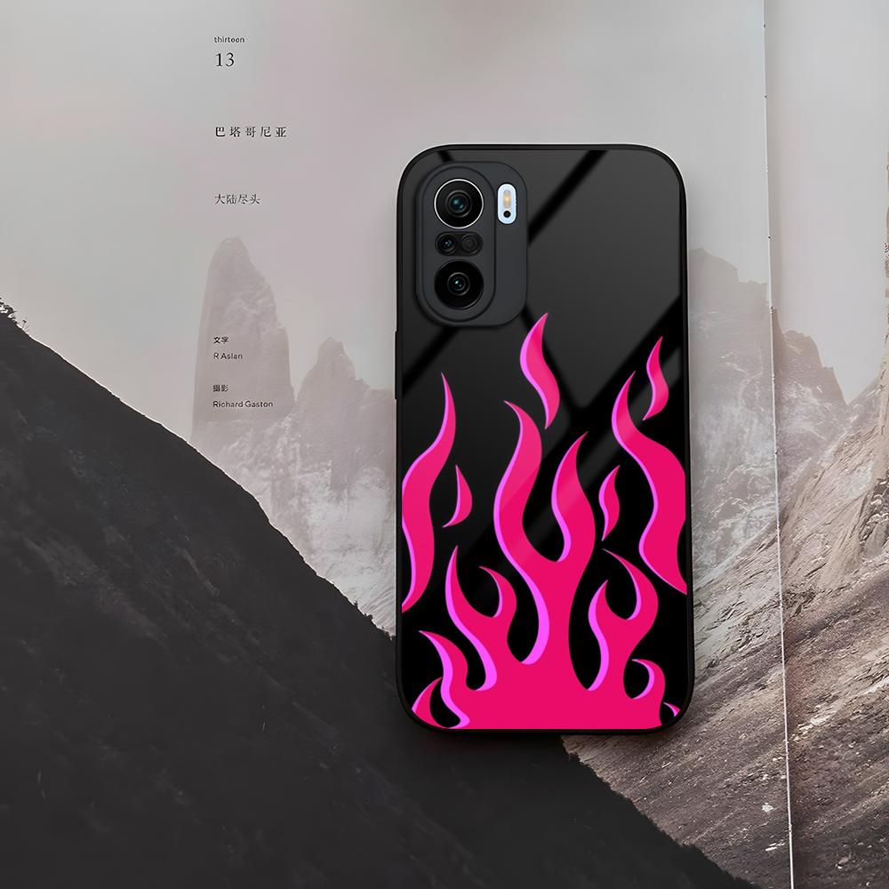 Fashion Flame Pattern Phone Case Tempered Glass For Xiaomi 15 14 12 Lite Pro 13 11t Lite POCO M6 M5 X6 X5 X3 F5 F6 Pro Cover