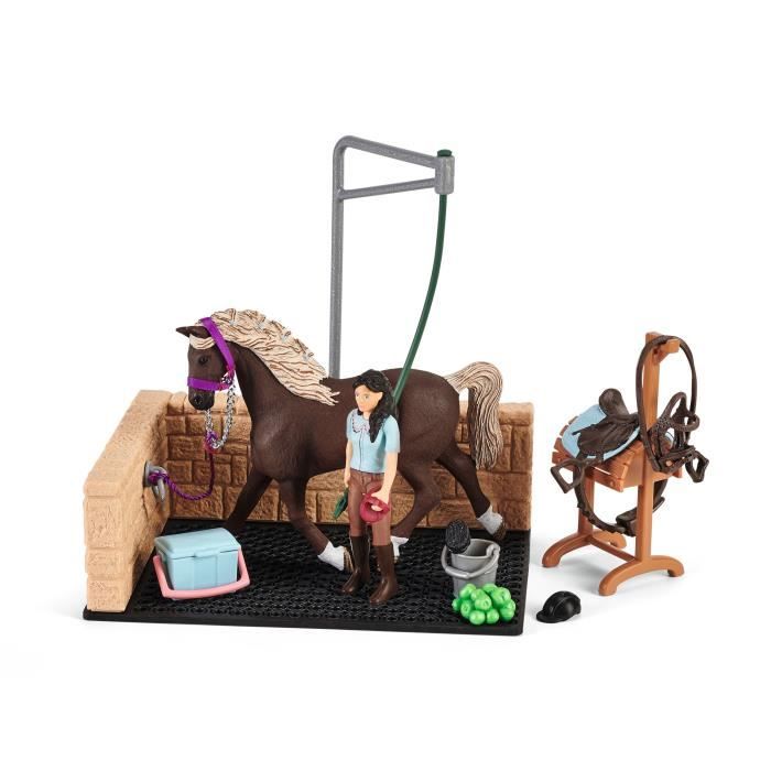 Box de lavage pour chevaux Emily et Luna, coffret schleich avec 19 éléments inclus dont 1 cheval schleich, coffret figurines écurie