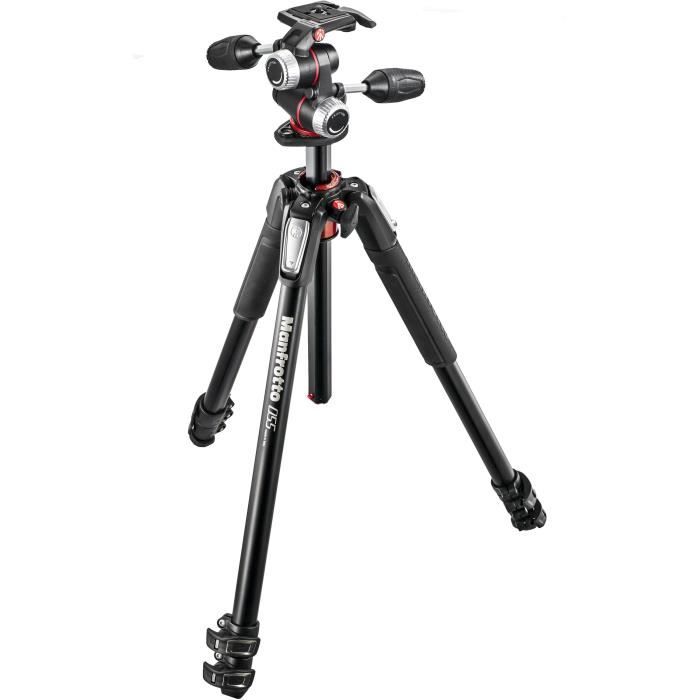 Trépied Manfrotto 055 - 3 Sections Aluminium + Rotule 3D - Poids Max 8 Kg - Niveau À Bulle Intégré