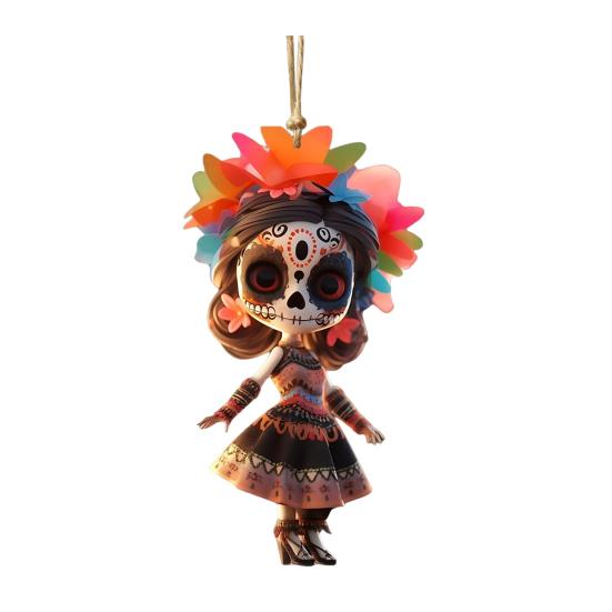 Halloweenská dekorace Lebka Panenka Přívěsek do auta Kreslená postavička Ozdoba Závěsná dekorace do interiéru auta