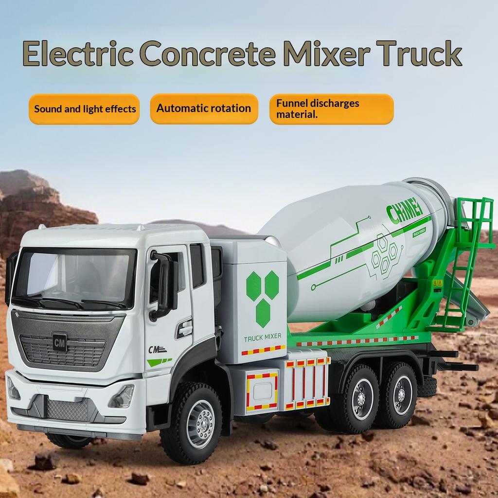 1/32 Scale Electric Concrete Mixer Truck Model Alloy Die Casting Can Model Real Work Children Toy Car Boy Gift