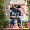 Colorful Happy Birthday Party Door Cover Banners Sign Decorations Birthday Backdrop Background with Cake Balloon Gift for Bday Party Decor Supplies