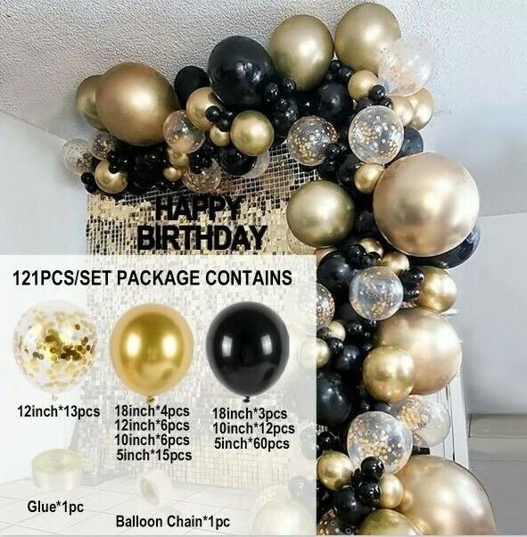 Black Gold And Silver Latex Balloon Birthday Party Balloon Chain Set Room Decoration