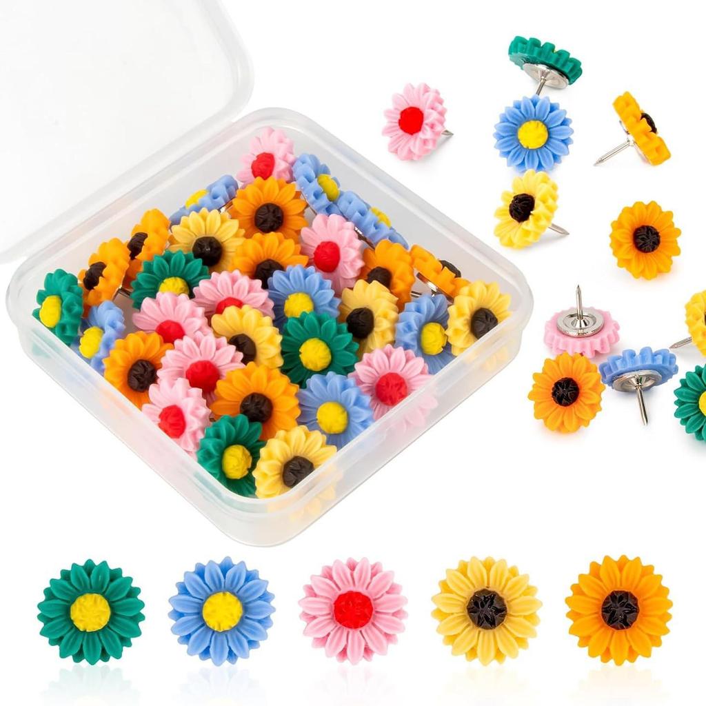 Colorful Resin Daisy Sunflower Thumbtacks for Cork Boards