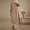 2025 new 6-color 4-size linen dress women's pullover long-sleeved medium and long solid color cotton and linen dress