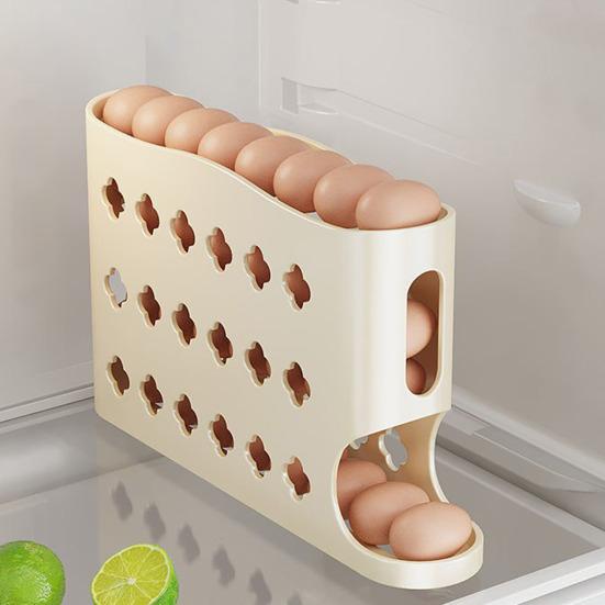 4-Tier Egg Holder for Fridge Auto-Rolling Eggs Dispenser Space Saving Egg Organizer Holds 30 Eggs for Kitchen Counter Refrigerator