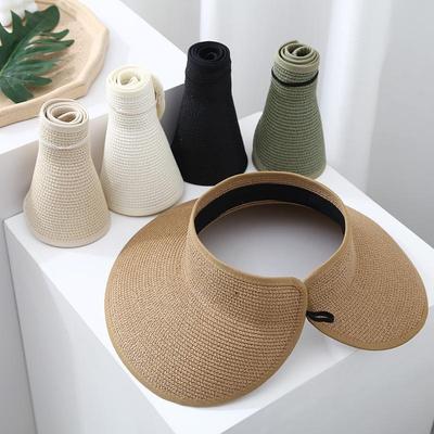New Women Summer Visors Braid Hat Foldable Sun Hat Wide Large Brim Beach Hats Straw Hat Chapeau Femme Beach UV Protection Cap