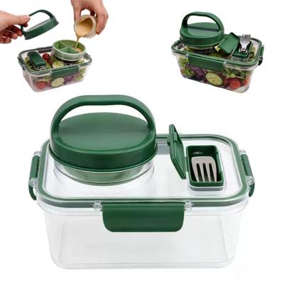Salad Jar with 4-Compartment Spice Box Leak-Proof Meal Prep Container with Built-in Dressing Section BPA-Free Plastic Salad Container