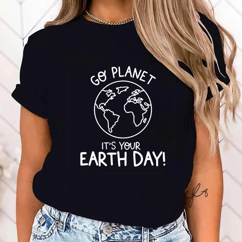 (Premium T-shirt)Women Fashion T Shirt Funny Protect The Ocean Go Planet It'S Your Earth Day Letter Print T Shirt tops