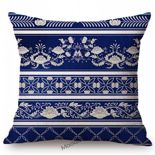 Traditional Delft Navy Blue Toile Floral Pattern Elegant Royal Luxury Home Decoration Cotton Linen Sofa Pillowcase Cushion Cover