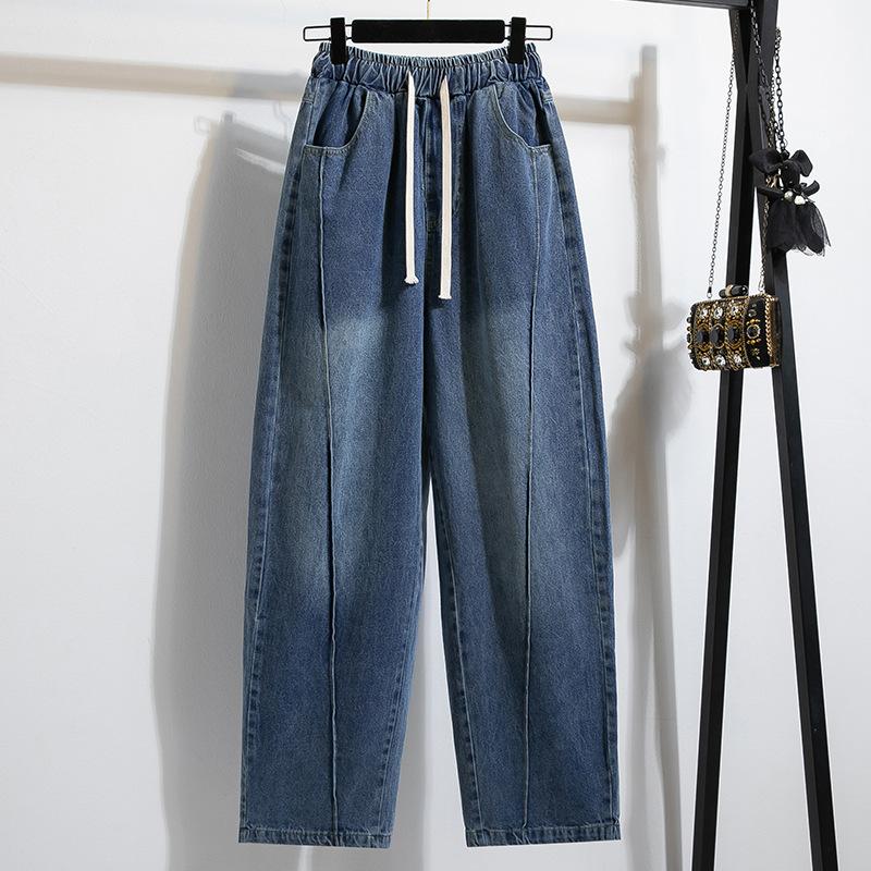 

Plus Size 4xl Loose Women Denim Pants Autumn High Waist Casual Jean Pants Female Casual Pocket Women Pants 2025 4XL светло-синий
