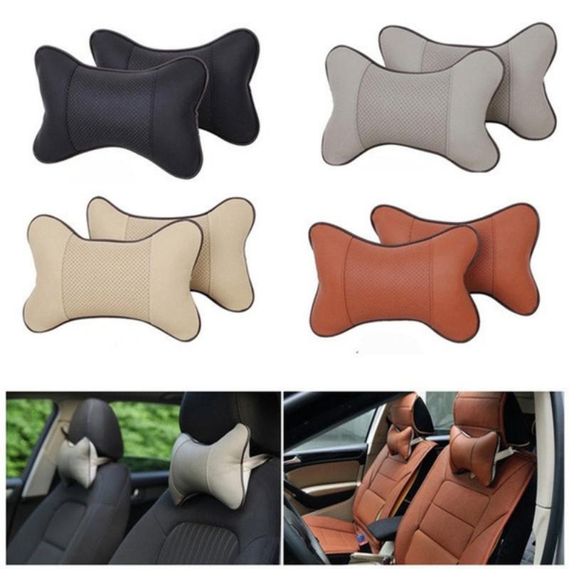 2Pcs Leather Knitted Car Pillows Headrest Neck Rest Seat Accessories Auto Safety Pillow Car Neck Pillow Car Headrest