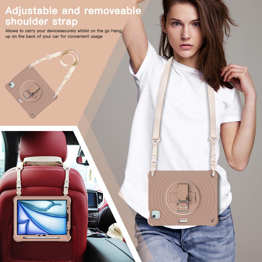 For iPad Air 11 (2025)/(2024)/Air (2022)/(2020)/Pro 11 (2022)/(2021)/(2020)/(2018) Case Kickstand with Shoulder Strap