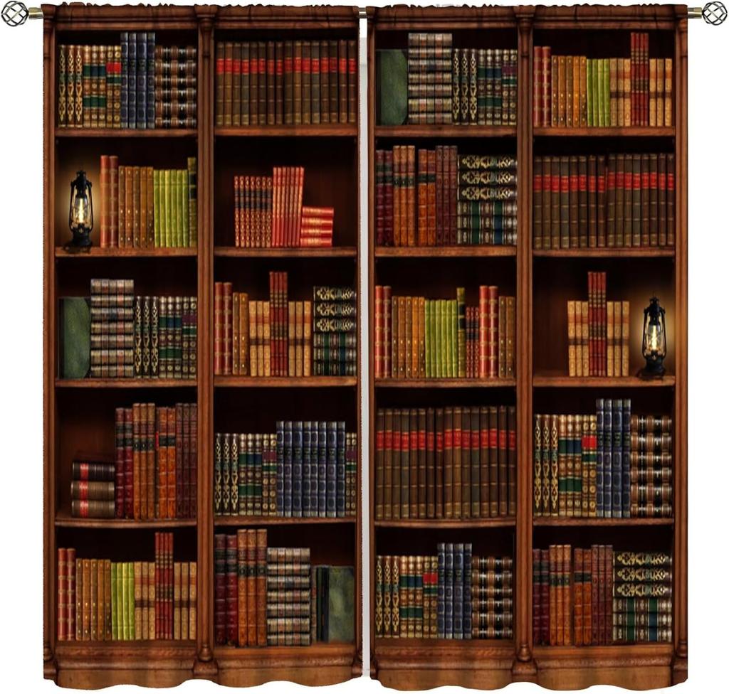 Gothic Bookshelf Curtain Antique Bookcase Spooky Skull Magic Book Halloween Themed Decor Window Kids Teens Adults Curtains Made Of Polyester