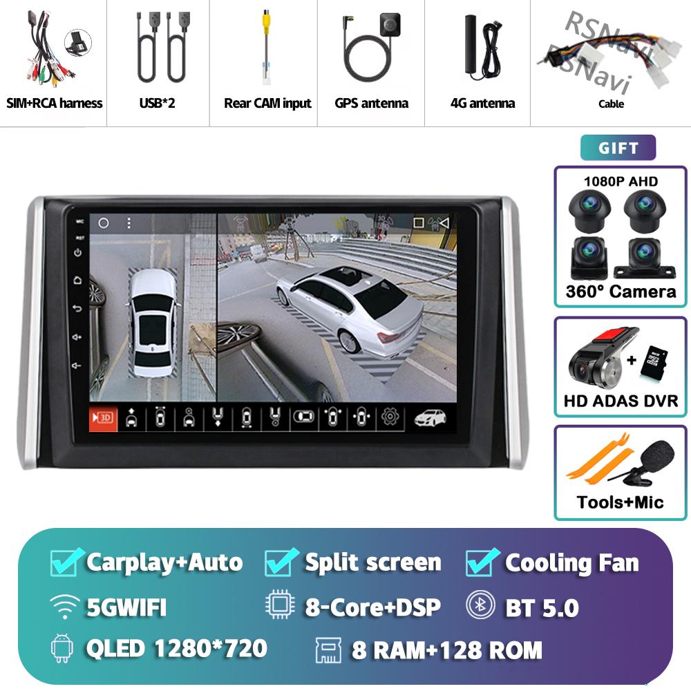 Android 14 Carplay Car Radio For Toyota RAV4 XA50 2018 - 2020 Multimedia Video Player Navigation GPS Stereo 2Din DVD 360 Camera
